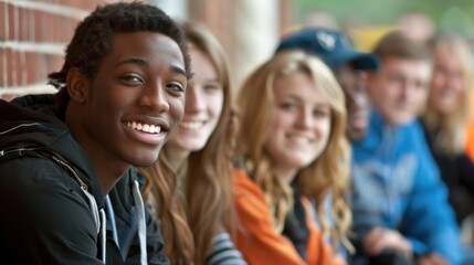 Fototapeta premium A diverse college student group hanging out on campus