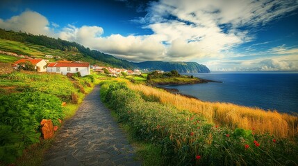 Village in Azores with traditional coast