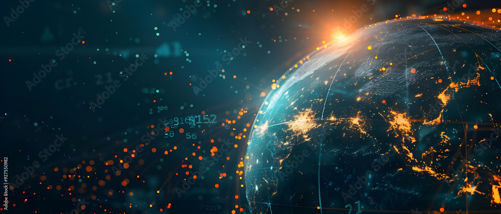 Aufkleber A digital representation of the Earth with glowing data points, showcasing global connectivity and real-time information flow in a futuristic network.