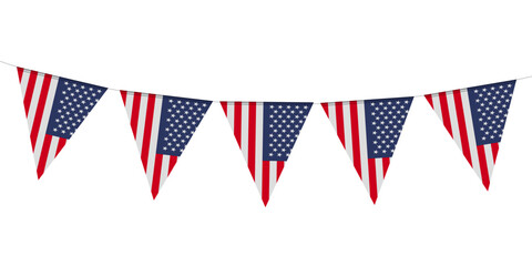 USA flag of buntings triangle shape isolated on white background.