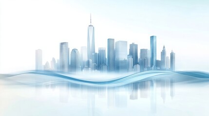 Fototapeta premium Sleek Urban Skyline: Light Blue Vector Style Cityscape Reflecting Modern Tranquility on a White Background