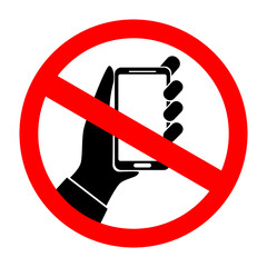 Sign prohibiting the use of telephones, cellphone, isolated, no mobile phone, hand hold mobile phone, Do not use communication devices symbol, Universal red symbol for various prohibitions
