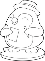 Penguin Pencil Paper School Animal Vector Graphic Art Illustration