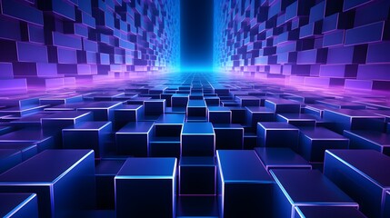 Obraz premium 3d rendering of purple and blue abstract geometric background. Scene for advertising, technology, showcase, banner, game, sport, cosmetic, business, metaverse. Sci-Fi Illustration. Product display