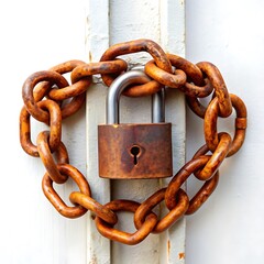 Obraz premium An old rusty padlock is closed on a chain