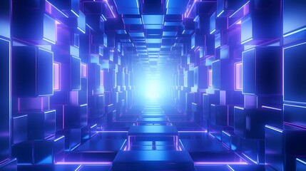 Obraz premium 3d rendering of purple and blue abstract geometric background. Scene for advertising, technology, showcase, banner, game, sport, cosmetic, business, metaverse. Sci-Fi Illustration. Product display