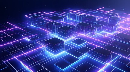 Obraz premium 3d rendering of purple and blue abstract geometric background. Scene for advertising, technology, showcase, banner, game, sport, cosmetic, business, metaverse. Sci-Fi Illustration. Product display