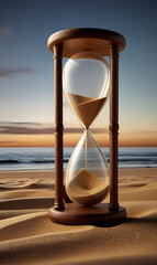 Elegant gold sand hourglass illuminated with soft warm light