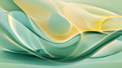 Obraz premium Elegant Abstract Fluid Wave Design: Soft Translucent Waves in Green and Yellow for a Modern Artistic Expression