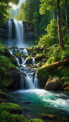 Obraz premium background view of a waterfall in the middle of a beautiful forest
