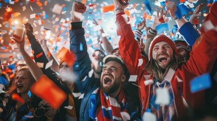 Fototapeta premium American football fans celebrating with confetti falling around them