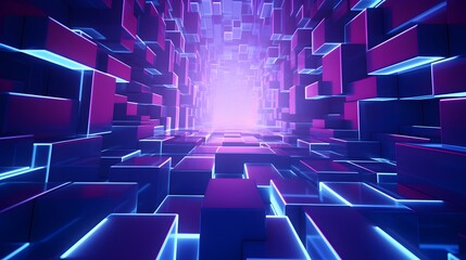 3d rendering of purple and blue abstract geometric background. Scene for advertising, technology,...