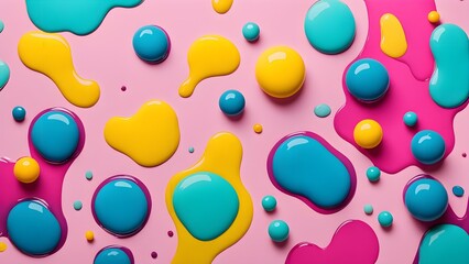 Abstract image with colorful bloops and liquid shapes on a pink background