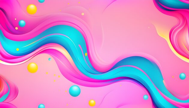 Abstract image with colorful bloops and liquid shapes on a pink background