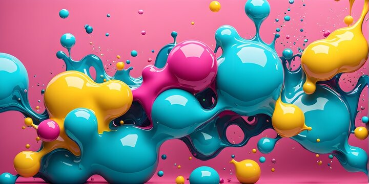 Abstract image with colorful bloops and liquid shapes on a pink background