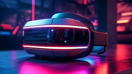 Obraz premium A futuristic virtual reality gaming setup featuring sleek, cutting-edge technology and immersive, glowing holographic elements