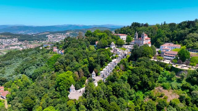 View of the Sanctuary of Bom Jesus do Monte is a Portuguese Catholic shrine in Ten&otilde;es, outside the city of Braga, in northern Portugal, Europe