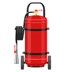 Wheeled Type Dry Powder Fire Extinguisher isolated on white background. Portable fire extinguishing equipment from fire department. Professional tool or instrument. Flat vector illustration