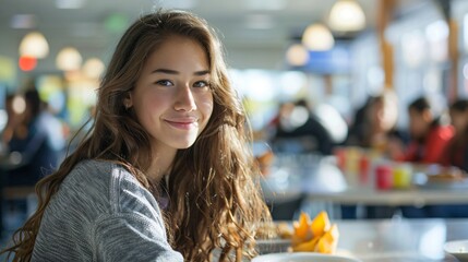 portrait of female student in school cafeteria