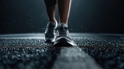 Professional female runner set to start, with a sleek black background