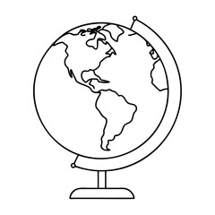 Black silhouette outline geography world globe map icon and vector illustration