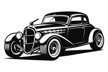 Retro Hotrod car silhouette, vintage car vector