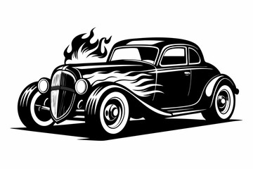 Retro Hotrod car silhouette, vintage car vector