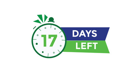 17 days left Countdown number banner templates. time icon. Vector Illustration 