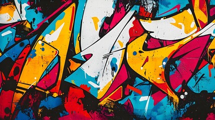 Vibrant Graffiti Wall with Bold Geometric Patterns for Creative Projects