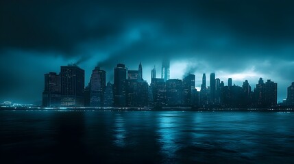 Obraz premium Dramatic City Skyline at Night Under Widespread Power Outage Conditions