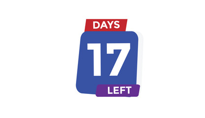 17 days left Countdown number banner templates. time icon. Vector Illustration 