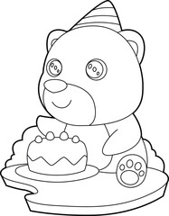 Bear Birthday Cake Animal Vector Graphic Art Illustration