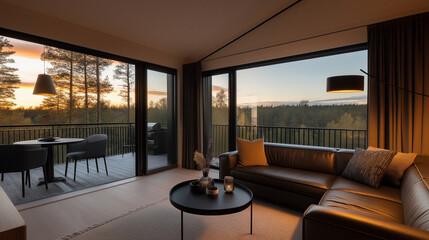 Living Room With a large Leather Sofa cozy