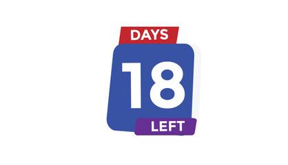 18 days left Countdown number banner templates. time icon. Vector Illustration 
