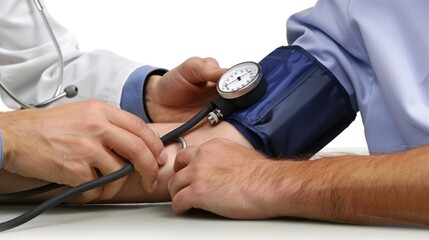 A young adult having their blood pressure checked by a doctor