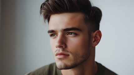 Obraz premium Elegant Man with Subtle Fade Hairstyle in Formal Attire