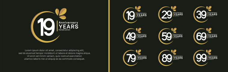 anniversary logotype set. vector design white color with yellow ring and leaf for special moment