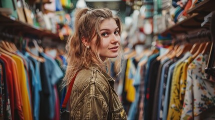 Fototapeta premium A young adult woman shopping for clothes at a trendy boutique