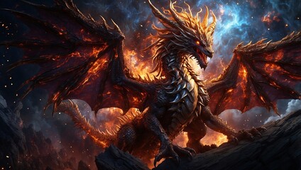 Celestial Clash: Dragon Unleashes Cosmic Fire in a Battle Amidst the Stars