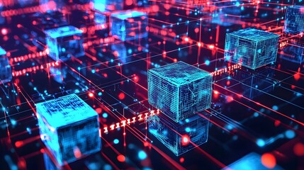 Fototapeta premium Futuristic Blockchain Network with Digital Nodes and Decentralized Financial Transactions