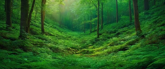 Fototapeta premium forest with green leaves and trees