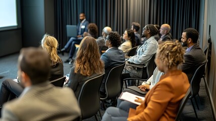 Obraz premium Diverse Audience Engaged in Business Seminar for Professional Development and Knowledge Sharing