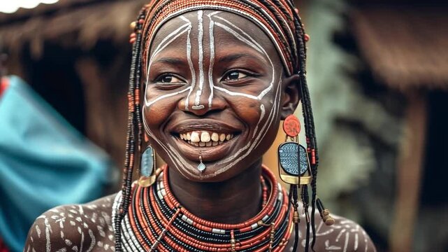 Native American lady in East Africa Put on a headpiece, tattoo your face, and paint it.