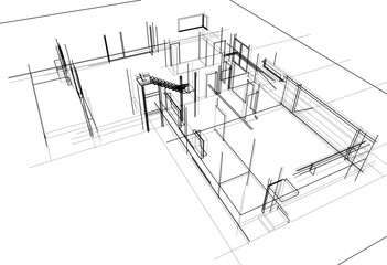 house building sketch architecture 3d illustration