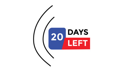 20 days left Countdown number banner templates. time icon. Vector Illustration 

