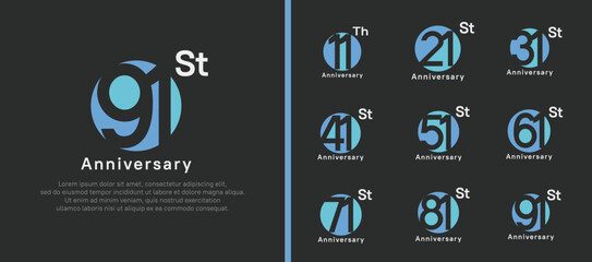 anniversary logotype set. vector design blue color circle can be use for celebration moment