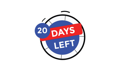 20 days left Countdown number banner templates. time icon. Vector Illustration 
