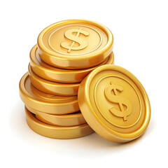 Stack of gold coins with dollar sign in 3d style on white background