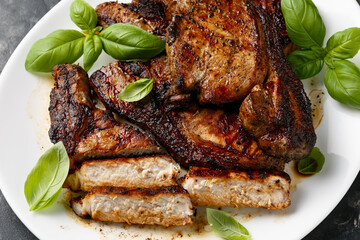 Grilled Pork Loin steaks in a white plate