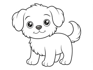 Fototapeta premium Coloring picture of a cute little fluffy puppy with big eyes, on a white background